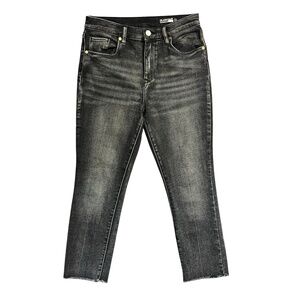 BlankNYC Jeans 28 Black‎ Madison High Rise Crop Frayed Hem Faded Edgy Retro